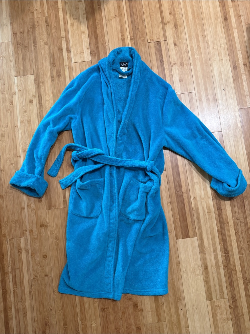 Blue Plush Fleece Bathrobe with Belt